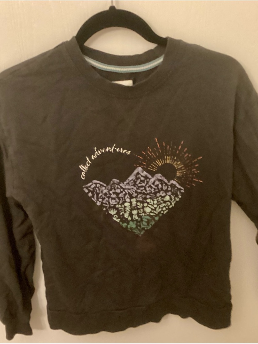 C&C California Black Crewneck Sweatshirt with Multicolor Mountain Graphic